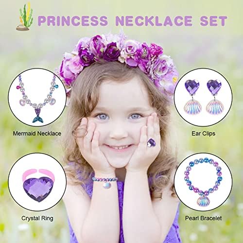 OSDUE Girls Jewelry Set Necklace Earring Bracelet Ring Set For Little Girl Princess Dress Up Jewelry Party For Toddler Little Girl Play Party Favors Birthday Gift