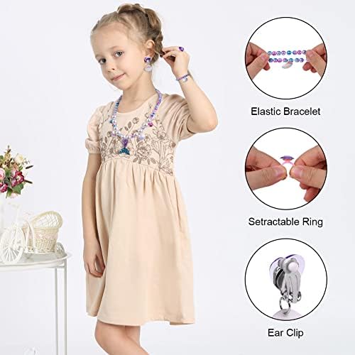OSDUE Girls Jewelry Set Necklace Earring Bracelet Ring Set For Little Girl Princess Dress Up Jewelry Party For Toddler Little Girl Play Party Favors Birthday Gift