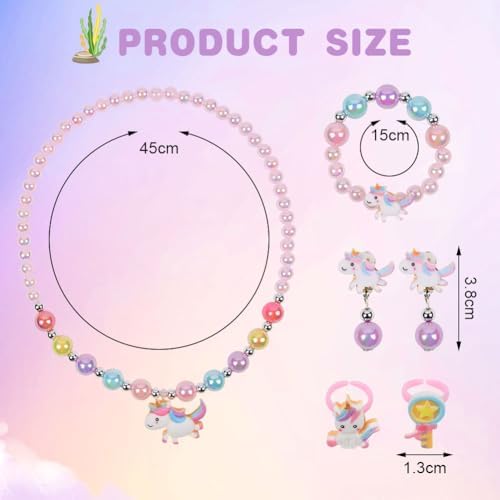 OSDUE Girls Jewelry Set Necklace Earring Bracelet Ring Set Jewelry Favors Set For Little Girl Princess Dress Up Jewelry Party For Toddler Little Girl Play Party Favors Birthday Gift