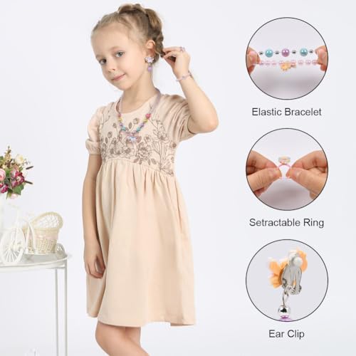 OSDUE Girls Jewelry Set Necklace Earring Bracelet Ring Set Jewelry Favors Set For Little Girl Princess Dress Up Jewelry Party For Toddler Little Girl Play Party Favors Birthday Gift