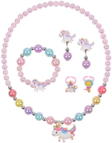 OSDUE Girls Jewelry Set Necklace Earring Bracelet Ring Set Jewelry Favors Set for Little Girl Princess Dress Up Jewelry Party for Toddler Little Girl Play Party Favors Birthday Gift