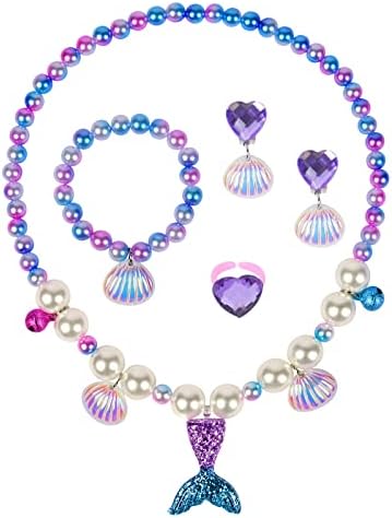 OSDUE Girls Jewelry Set Necklace Earring Bracelet Ring Set for Little Girl Princess Dress Up Jewelry Party for Toddler Little Girl Play Party Favors Birthday Gift