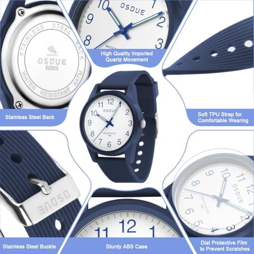 OSDUE Kids Watches Kids Watch For Boys Girls 50M Waterproof Children Analogue Quartz Watch Learning Time Easy To Read Soft Band Wrist For Sport Outdoor Kid Gifts Christmas Gifts