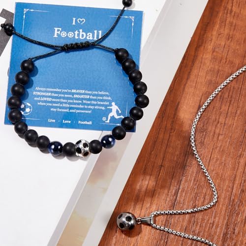 Otuuz 2 Pcs Football Gifts For Boys Include Football Chain Necklace And Bracelet With Card Christmas Birthday Graduation Presents For Teenage Girl Son Grandson Nephew Brother(Fresh)