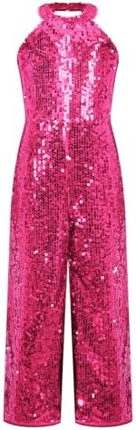 Oyolan Kids Girls Sparkly Jumpsuit Romper Prom Full Sequins Bodysuit Playsuit Birthday Party Outfit