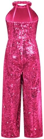 Oyolan Kids Girls Sparkly Jumpsuit Romper Prom Full Sequins Bodysuit Playsuit Birthday Party Outfit