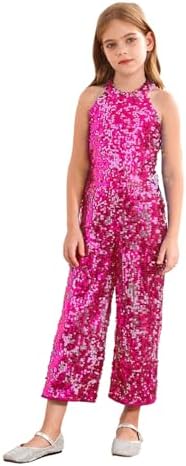 Oyolan Kids Girls Sparkly Jumpsuit Romper Prom Full Sequins Bodysuit Playsuit Birthday Party Outfit
