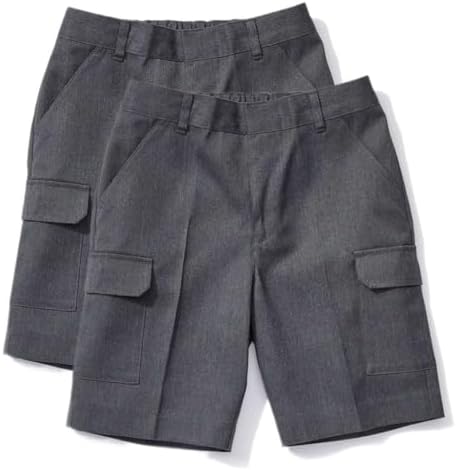 Pack of 2 - Boys Cargo School Shorts Black Grey Adjustable Waist 3-13 Years