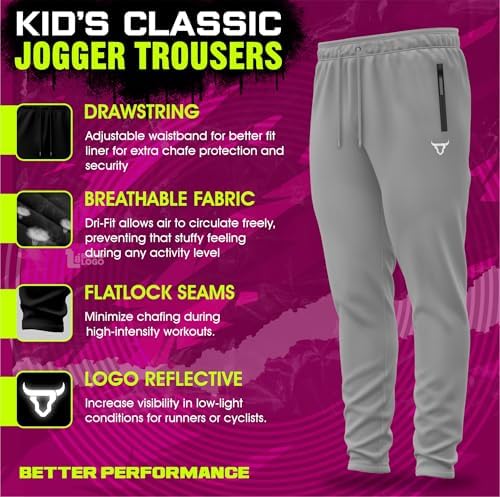 Pack Of 2 Boys Girls Kids School Fleece Active Trouser Drawstring Cord Zip Up Pockets Jog Pants Sports Games Joggers Bottoms Age 7-13 Years