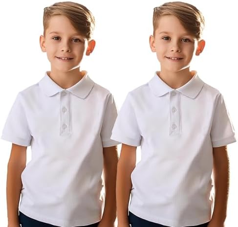 Pack of 2 Boys Girls School Uniform Plain White T Shirt Kids Polo White Plain Short Sleeve Shirts Sports Wear Tank Top