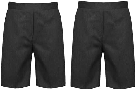 Pack Of 2 Boys School Shorts Half Elastic Waist Pull On Style Black Grey
