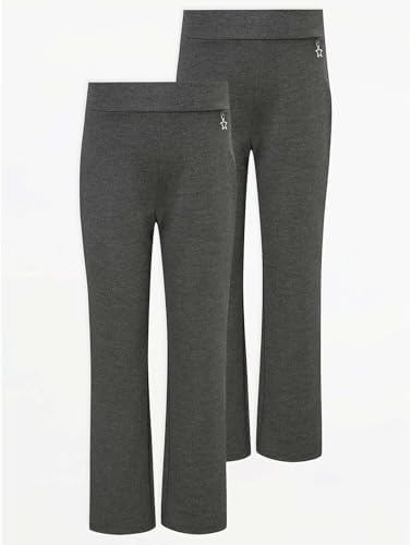 Pack Of 2 - Girls Jersey School Trousers Pull Up Slim Leg School Uniform Butterfly Pendant Ages 3-16y