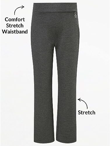 Pack Of 2 - Girls Jersey School Trousers Pull Up Slim Leg School Uniform Butterfly Pendant Ages 3-16y
