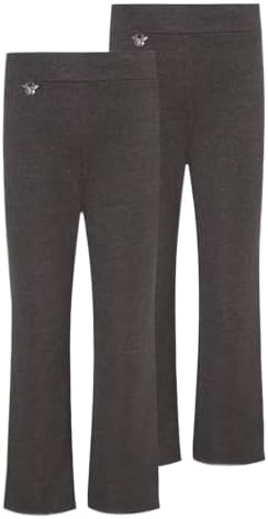 Pack of 2 - Girls Jersey School Trousers Pull Up Slim Leg School Uniform Butterfly Pendant Ages 3-16y