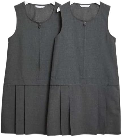 Pack Of 2 - Girls Pleated School Pinafore (Heaton) Heart Zip Grey Black 3-16 Years