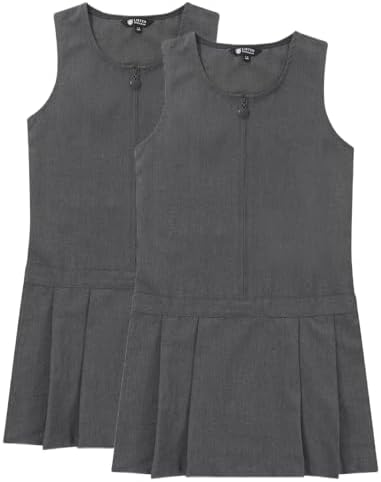 Pack of 2 - Girls Pleated School Pinafore (Heaton) Heart Zip Grey Black 3-16 Years