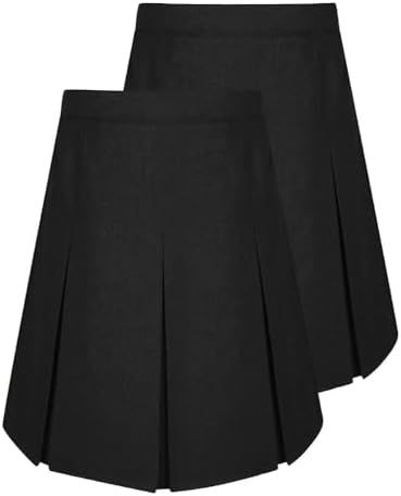Pack Of 2 - Girls Pleated School Skirt Adjustable Waist Regular Fit Black Grey 3-16 Years
