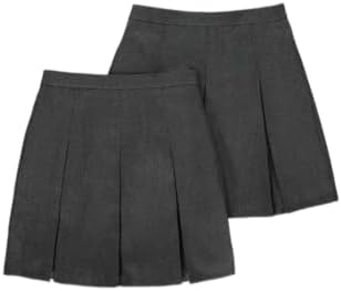 Pack Of 2 - Girls Pleated School Skirt Adjustable Waist Regular Fit Black Grey 3-16 Years