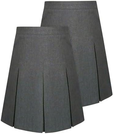 Pack of 2 - Girls Pleated School Skirt Adjustable Waist Regular Fit Black Grey 3-16 Years