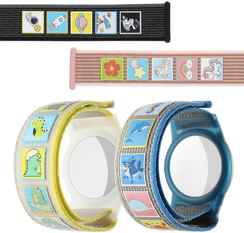 Panjal Airtag Wristband For Kids With Educational Themes - Apple Airtag Bracelet Also Suitable For Toddlers Elders & Adults Adjustable Nylon (Peach - Unicorn)