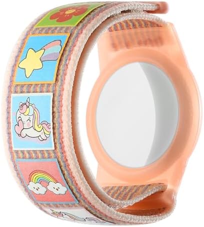 Panjal Airtag Wristband for Kids with Educational Themes - Apple Airtag Bracelet Also Suitable for Toddlers Elders & Adults Adjustable Nylon (Peach - Unicorn)