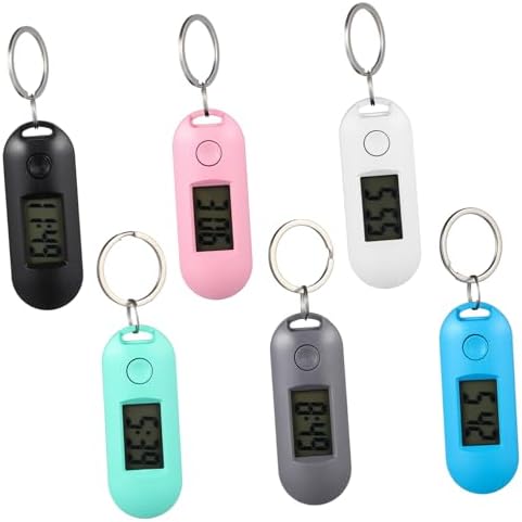 Parliky 6 Pcs Silent Luminous Digital Keychain Watches for Students Portable Electronic Pocket Watches with LCD Display for Exam Study and Everyday Use