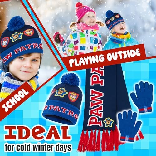 Paw Patrol Boys Winter Accessories Set Beanie Scarf Gloves - Gifts For Boys