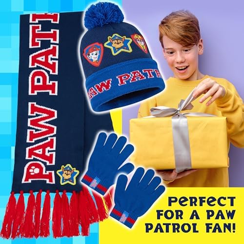 Paw Patrol Boys Winter Accessories Set Beanie Scarf Gloves - Gifts For Boys
