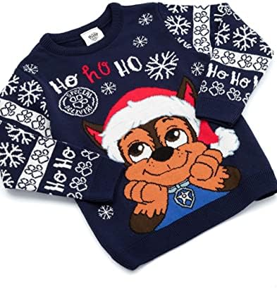 Paw Patrol Christmas Jumper Kids Girls Boys Santa Hat Chase Police Dog Festive Navy Knitted Sweater Xmas Gifts For Him Her