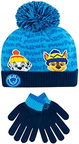Paw Patrol Kids Winter Hat and Gloves Set Chase and Rubble Blue One Size