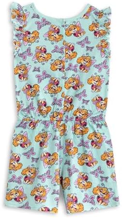 Paw Patrol Skye Girls Playsuit In Light Blue Sleeveless Casual Summer Outfit With Ruffled Sleeves Elastic Waistband & Pockets Cartoon Character Print Apparel For Kids