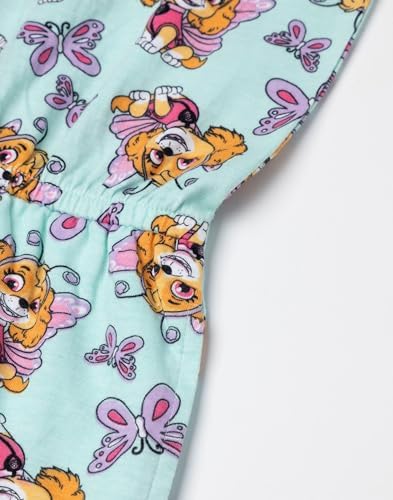 Paw Patrol Skye Girls Playsuit In Light Blue Sleeveless Casual Summer Outfit With Ruffled Sleeves Elastic Waistband & Pockets Cartoon Character Print Apparel For Kids