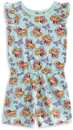 Paw Patrol Skye Girls Playsuit in Light Blue Sleeveless Casual Summer Outfit with Ruffled Sleeves Elastic Waistband & Pockets Cartoon Character Print Apparel for Kids