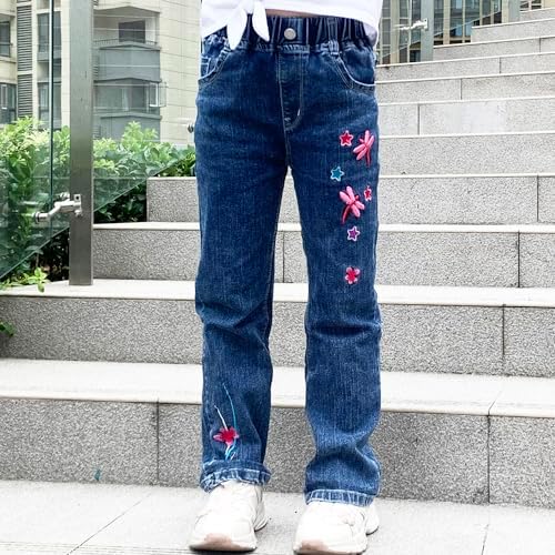 Peacolate 5-12Years Little Big Girl Dark Blue Jeans Trousers Kids Denim Cotton Trouser Pants Fashion Embroidered Jeans New Casual Fashion Bottoms Childrens