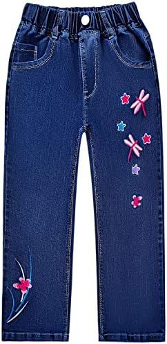 Peacolate 5-12Years Little Big Girl Dark Blue Jeans Trousers Kids Denim Cotton Trouser Pants Fashion Embroidered Jeans New Casual Fashion Bottoms Childrens