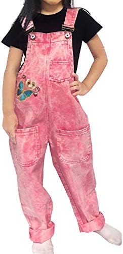Peacolate 5-16Years Girls Pink Embroidered Denim Overalls Denim Jumpsuits & Rompers Big Girls Pants
