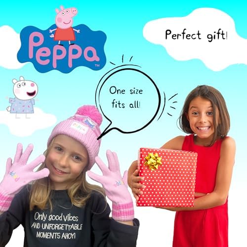 Peppa Pig Children's Winter Hat & Gloves Set Warm And Comfy Beanie Hat & Gloves Set For Girl - Gift For Girls Age 2-7
