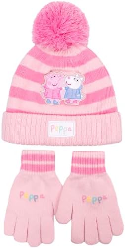 Peppa Pig Children's Winter Hat & Gloves Set Warm and Comfy Beanie Hat & Gloves Set for Girl - Gift for Girls age 2-7