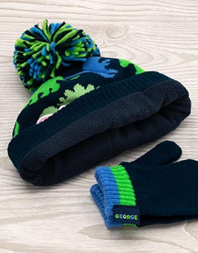 Peppa Pig George Hat And Mittens Set Kids Children Toddlers Boys Blue Green Dinosaur Winter Double Lined Beanie Gloves One Size Hat