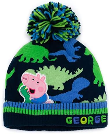 Peppa Pig George Hat And Mittens Set Kids Children Toddlers Boys Blue Green Dinosaur Winter Double Lined Beanie Gloves One Size Hat
