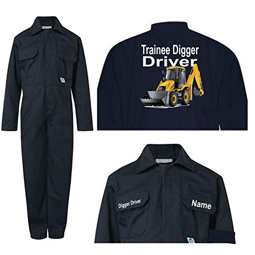 Personalise kids children boiler suit overalls coveralls customise trainee digger driver in red or blue