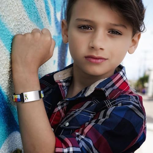 Personalised Child Safety ID Wristband - Engraved Name Contact Number Emergency Medical Bracelet For Autism Kids Customised Anti Lost ID Wristband For Children Boys Girls Waterproof Adjustable