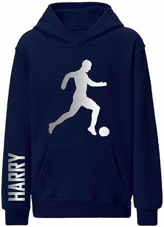 Personalised Football Hoodie for Boys Custom Name Soccer Top Footie Player Boys Hoodie & Football Cool Birthday Christmas Gifts