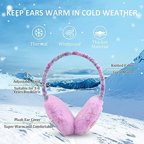 Pesaat Winter EarMuffs For Kids Outdoor Girls Knitted Ear Cover Plush Toddler Boys Ear Warmer 3-8 Years