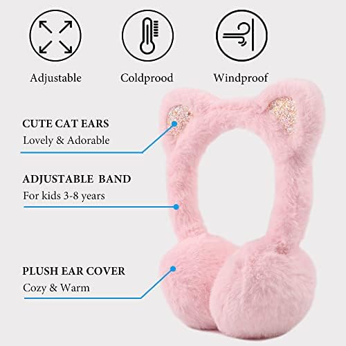 Pesaat Winter Kids Earmuffs Warm Ear Covers For Girls Children With Cat Ears