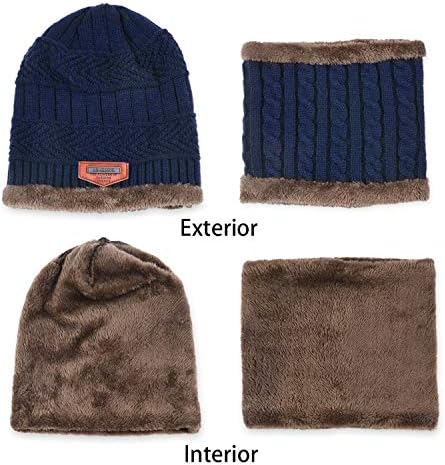 Petrunup 2/3Pcs Boys Beanie Hat And Loop Scarf Set Warm Winter Hats Knitted For Girls Kids Children