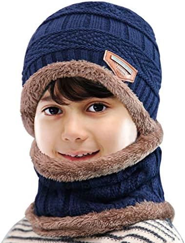 Petrunup 2/3Pcs Boys Beanie Hat And Loop Scarf Set Warm Winter Hats Knitted For Girls Kids Children