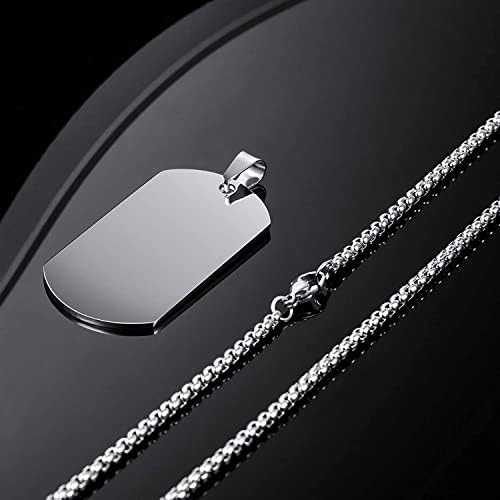 PHOCKSIN Custom Necklaces Personalised Dog Tag Necklace Text Engraving Customised Photo Pendant Necklace For Men Women Stainless Steel Jewelry Bundle With Adjustable 24" Rolo Chain