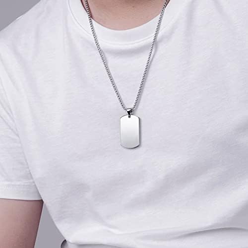 PHOCKSIN Custom Necklaces Personalised Dog Tag Necklace Text Engraving Customised Photo Pendant Necklace For Men Women Stainless Steel Jewelry Bundle With Adjustable 24" Rolo Chain