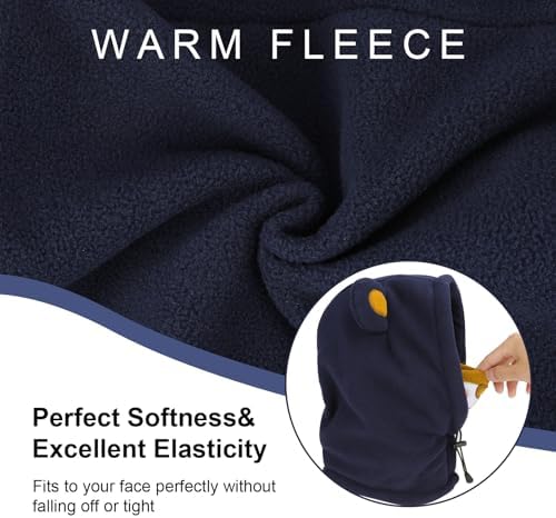 PHOGARY Balaclava For Kids Warm Thermal Fleece Scarf 3D Animal Face Cover Winter Hood Hat Neck Warmer For Children (47-52cm Dark Blue)